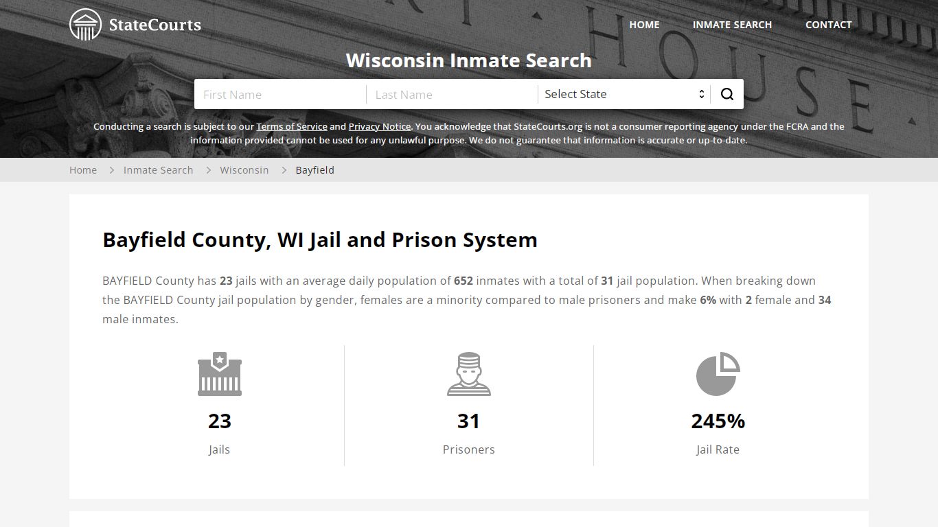 Bayfield County, WI Inmate Search - StateCourts