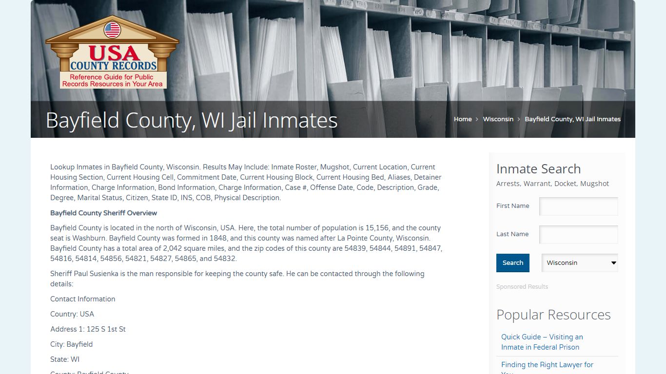 Bayfield County, WI Jail Inmates | Name Search